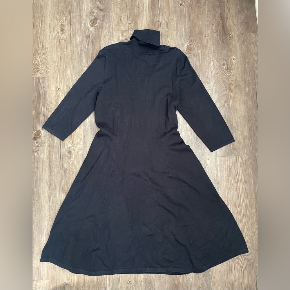 Worthington 3/4 sleeve Belted Turtleneck Sweater Dress Black XL